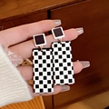 Chic black and white checkerboard rectangular dangle earrings with sleek polished finish - 34# Silver Needle - Rectangular Checkerboard