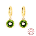 Boucles d'oreilles créoles S925 argent avec pendentif kiwi et placage en or - Argent 925 / Or-Kiwi