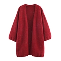Cárdigan de mujer rojo de punto oversized con lentejuelas brillantes y frente abierto - S / Rojo