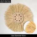 Nordische 45cm Wanddeko aus Strohgeflecht mit Holzperlen und hohler Holzschnitzerei - 45cm / Holzperlen-Hohlstil