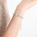 Silver plated butterfly beaded bracelet with adjustable drawcord and sparkling zircons - Full Rhinestone Butterfly Style (E431) / Silver