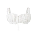 Top corto bianco da donna con tessuto strutturato, coulisse frontale e spalline sottili - S / Bianco