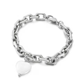 Vintage stainless steel chunky chain bracelet featuring a shell heart pendant on white background - Silver
