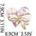 Pink and gold sequin heart bow patch dimensions 8.9x7.9cm displayed on white background - 6# Heart Bow