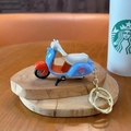 Blue and orange mini scooter toy keychain featuring a cute pink cartoon bunny design - Electric Vehicle Keychain - Dark Blue