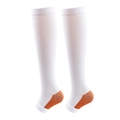 Chaussettes de sport de compression blanches en nylon pour hommes avec talon orange - Hautes au Genou Bout Ouvert / Blanc Orange Patchwork