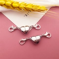 Silver heart-shaped magnetic clasp with lobster buckles for jewelry connection - White K Heart-Shaped Magnetic Clasp / 11x43mm