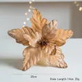 Champagne velvet poinsettia Christmas flower with gold glitter edges and stem, 25cm - Diameter 25cm / Champagne