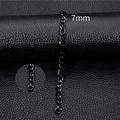 Black stainless steel Figaro bracelet 7mm width with lobster clasp for men and women - 7mm-18cm / Black