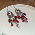 Bohemian silver needle earrings featuring red beads and vintage leaf tassel pendants - 6# Oval Pattern Resin Seed Beads Leaf Tassel Drop Earrings (Red)