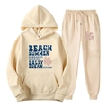 Survêtement unisexe crème avec sweat à capuche à imprimé bleu et pantalon assorti - L (XXL) / Haut Et Bas / Crème (42)