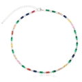 Rainbow gemstone necklace with multi-colored rectangular crystals in a silver finish - Silver Round and Square Zircon Style (XL00027银)