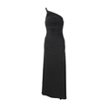 Detail van elegante zwarte maxi-jurk met één schouder en verfijnde plooitjes - S / Zwart