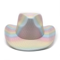 Détail d'un chapeau de cowboy arc-en-ciel avec texture métallique et rayures horizontales - M (56-58cm) / Rose Clair de Lune