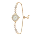 Reloj de pulsera de cuarzo dorado para mujer con cristales brillantes y diseño de hojas - Dorado