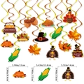 Detalle de espirales colgantes de Acción de Gracias con pavo, calabaza y dimensiones - Acción de Gracias Remolinos / Juego de 14