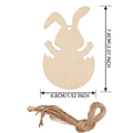 Wooden rabbit Christmas ornament with twine, dimensions 7.8x4.8cm on white background - Eggshell Rabbit / 10 Pieces Pack