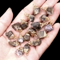 Handheld smoky quartz raw stone pendants with gold plated caps for DIY jewelry making - Labradorite