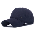 Dunkelblaue Winter-Baseballkappe mit Wolltextur und silberner Metallplatte an der Seite - Verstellbar / Marineblau