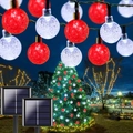 Solar powered bubble globe string lights with red and white LED bulbs for outdoor decor - 6.5-meter 30-lamp Eight-mode Solar Power Unit / [red + White] Bubble Ball 1.8cm