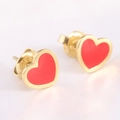 Minimalist gold-plated heart stud earrings with bright red enamel inlay and S925 hallmark - Heart