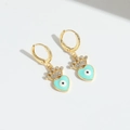 Orecchini a cuore corona dorati con smalto azzurro e strass bianchi lucenti - Cuore Blu Lago