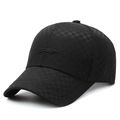 Classic black men's baseball cap with subtle plaid texture and SPORT embroidery - Adjustable / Black