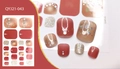 Close-up of ocean-themed pedicure stickers with burgundy shells and gold glitter design - Wine Red Nude Pink Ocean Style (QYJ21-043)