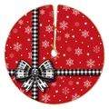 Red Christmas tree skirt with white snowflakes and a large buffalo plaid bow centerpiece - 90cm / Red Black Plaid Bow