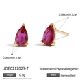 Gold Rose Red Waterdrop Gemstone Stud Earrings (JDE0212023-7)