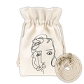 Beige canvas bucket bag with abstract face line art and matching shoulder strap - Line Art Woman