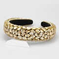 Baroque padded headband with champagne crystal rhinestones and black velvet lining - Champagne