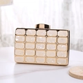 Detail view of acrylic evening clutch with marble panels and gold metal frame finish - 5-Row Style (Large) / Champagne