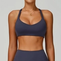 Slim fit dark purple sports bra and high-waisted leggings set with matte finish - M / Blue Gray