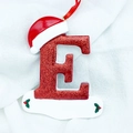 Sparkling red resin Christmas letter E ornament with mini Santa hat and hanging ribbon - Letter E