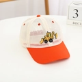 Children's mesh breathable baseball cap with cartoon excavator embroidery detail - 52 / Orange Red