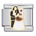 Italian modular charm in stainless steel with enamel wedding bride and groom design - Wedding Couple (ICJ555-1)
