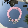 Pink pearl and silver beaded bracelet featuring heart and Hello Kitty character charms - S016-kt Cat Imitation Cat's Eye Stone Bracelet (pink) #sz361