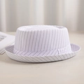 Classic white fedora hat with black vertical stripes for summer sun protection - 58cm / Round Crown / White