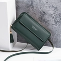 Dark green leather crossbody phone bag with flap cover and tassel charm detail - Dark Green