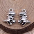 Silver dinosaur charms for jewelry making on natural wood slices 12x15mm - Antique Silver