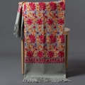 Grauer Pashmina-Schal mit lebhaften Blumenstickereien und Fransen für Damen - 200cm / Bohnengrün