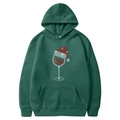 Dark green Christmas hoodie with rhinestone wine glass graphic and kangaroo pocket - S / Tops / Dark Green - Rhinestone Christmas Wine Glass (62)