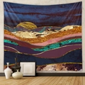 Detailed texture of abstract landscape wall tapestry with golden mountain and blue sky - Golden Wave (QY428-45)