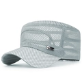 Light grey breathable mesh flat top cap for men and women with metal S&P logo - Adjustable / Grayish White