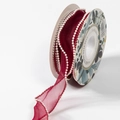 Burgundy pearl edged organza ribbon on a roll for elegant flower bouquet wrapping - 40mm*10 Yards / Pearl Fishtail Yarn (Jujube Red)