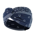Close-up of navy blue paisley pattern on soft elastic yoga headband with vintage prints - Dark Blue Paisley Pattern (3)