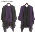 Zweiseitiges Strick-Cape in Schwarz und Lila mit Fransen und weicher Struktur - 7# Schwarz + Lila