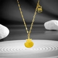 Golden titanium steel necklace with Fu character pendant on white stones base - Gold Lucky Bag Necklace