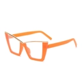 Modern cat-eye glasses with bright orange frames and a sleek gold metal bridge - Gold Orange